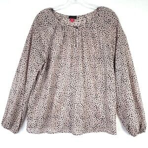 Vince Camuto Pink Animal Print Blouse Long Sleeve Sheer Top Metallic Shirt Sz M‎